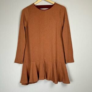 THML Anthro Women's Small Burnt Orange Soft Flowy Long Sleeve Sweater Ruffle